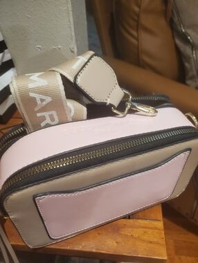 Soft Pink and Beige Crossbody Camera Bag with Removable Strap